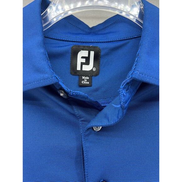 Foot Joy Polo Golf Shirt Men's XL Blue Micro Feeder Stripe Lisle Short Sleeve - Picture 5 of 9